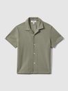Reiss Pistachio Gerrard Senior Textured Cotton Cuban Collar Shirt