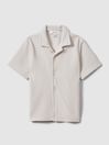 Reiss Silver Gerrard Junior Textured Cotton Cuban Collar Shirt