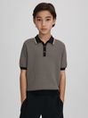 Reiss Hunting Green Brunswick Junior Geometric Design Knitted Polo Shirt