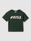 Reiss Hunting Green Sands Cotton Crew Neck Motif T-Shirt