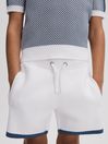 Reiss White Heddon Junior Knitted Drawstring Shorts