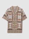 Reiss Camel Multi Beresford Knitted Cuban Collar Shirt