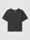 Reiss Washed Black Selby Junior Oversized Cotton Crew Neck T-Shirt