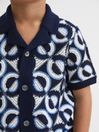 Reiss Navy Frenchie Senior Knitted Cuban Collar Shirt