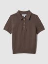 Reiss Pecan Brown Pascoe Senior Textured Modal Blend Polo Shirt