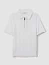 Reiss White Tropic Junior Cotton Half-Zip Polo Shirt