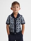 Reiss Navy Frenchie Junior Knitted Cuban Collar Shirt