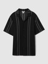 Reiss Black/Steel Grey Castle Ribbed Striped Cuban Collar Shirt