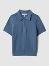 Reiss Cornflower Blue Pascoe Junior Textured Modal Blend Polo Shirt