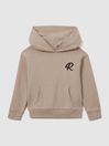 Reiss Taupe Cade Cotton Motif Hoodie