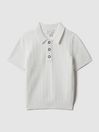 Reiss White Pascoe Junior Textured Modal Blend Polo Shirt