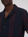 Reiss Navy/Bordeaux Castle Ribbed Striped Cuban Collar Shirt