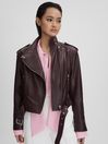 Reiss Berry Maeve Cropped Leather Biker Jacket