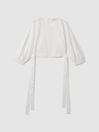 Reiss Ivory Immy Cropped Blouson Sleeve Top