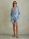 Reiss Blue June Petite Double Breasted Suit Blazer with TENCEL™ Fibers