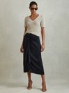 Reiss Navy Bella High Rise Wrap Midi Skirt