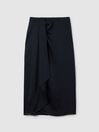 Reiss Navy Bella High Rise Wrap Midi Skirt