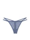 Victoria's Secret PINK Dusty Iris Blue Thong Flocked Mesh Strappy Knickers