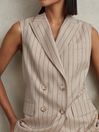 Reiss Neutral Odette Wool Blend Striped Double Breasted Waistcoat