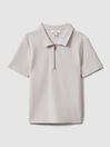 Reiss Silver Felix Junior Textured Cotton Half-Zip Polo Shirt