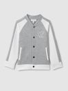 Reiss Soft Grey/White Pelham Junior Jersey Varsity Jacket