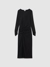 Reiss Charcoal Lana Ruched Jersey Midi Dress