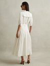 Reiss White Malika Petite Belted Cap Sleeve Midi Dress