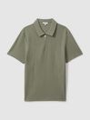 Reiss Pistachio Felix Textured Cotton Half Zip Polo Shirt