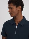 Reiss Navy Felix Textured Cotton Half Zip Polo Shirt
