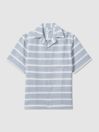 Reiss White/Soft Blue Kesh Herringbone Cuban Collar Shirt