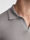 Reiss Flint Grey Milburn Merino Wool Open Collar Polo Shirt