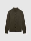 Reiss Dark Military Green Harlow Merino Button Through Jumper