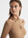 Reiss Camel Jamie Cross Front Ribbed Jersey Top