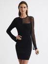 Reiss Black Kat Sheer Panel Knitted Bodycon Mini Dress