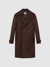 Reiss Mahogany Claim Wool Blend Double Breasted Coat
