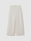 Reiss White Demi Linen Wide Leg Garment Dyed Trousers