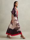 Reiss Ivory/Burgundy Hanna Printed Front Split Midi Dress
