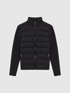 Reiss Black Colby Quilted Knitted Hybrid Jacket