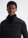 Reiss Black Colby Quilted Knitted Hybrid Jacket