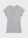 Reiss Grey Luana Cotton-jersey V-neck T-shirt