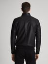 Reiss Black Walton Funnel Neck Leather Jacket
