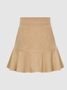 Reiss Camel Luna Mini Skirt With Frill Hemline