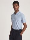 Reiss Soft Blue Melan Anthony Self Start Rib Zip Neck Polo Shirt