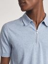 Reiss Soft Blue Melan Anthony Self Start Rib Zip Neck Polo Shirt