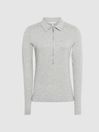 Reiss Grey Melange Fern Cotton Zip Neck Polo Shirt