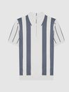 Reiss Airforce Blue/E Leo Striped Zip Neck Polo Shirt