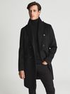 Reiss Black Mirror Double Breasted Overcoat