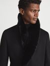 Reiss Black Blyth Faux Fur Collar Wool Tailored Coat