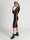 Reiss Black/Camel Rosanna Side Stripe Knitted Midi Dress