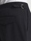 Reiss Navy Melange Shade Linen Blend Pleated Trousers